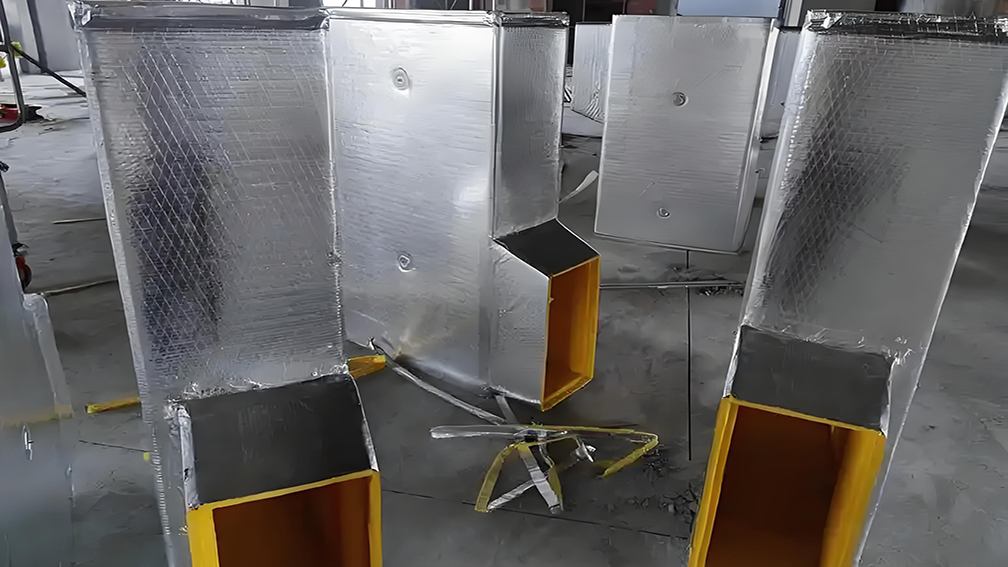 Applied to air ducts to maintain airflow temperature and prevent energy loss.